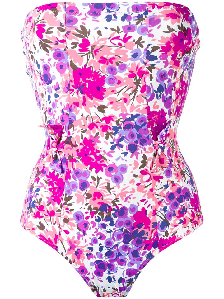 Emmanuela Swimwear - Floral Print Bandeau Swimsuit - Women - Polyamide/spandex/elastane - M, White, Polyamide/spandex/elastane