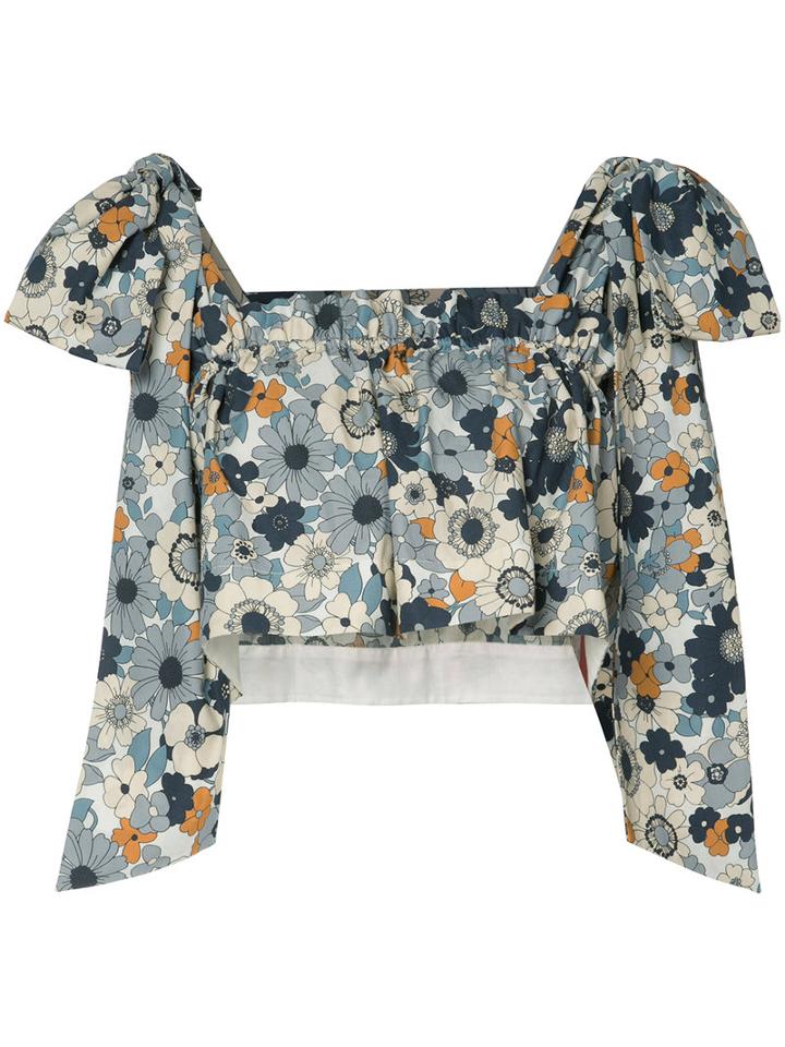 Chloé - Shoulder Tie Crop Top - Women - Cotton - 34, Blue, Cotton