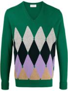 Ballantyne Argyle Knit V-neck Sweater - Green