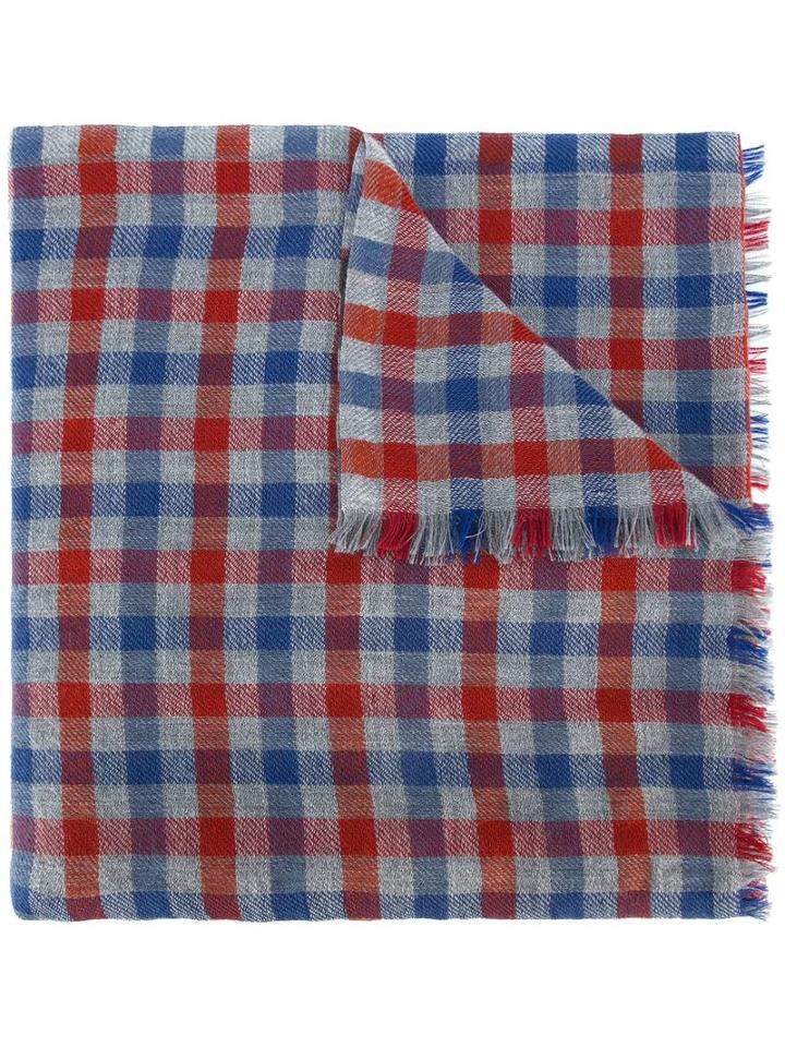 Loro Piana Checked Scarf, Men's, Blue, Cashmere