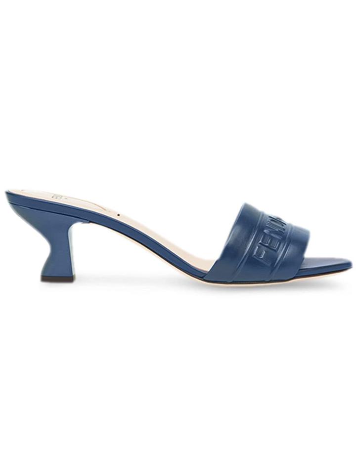 Fendi Embossed Logo Mules - Blue