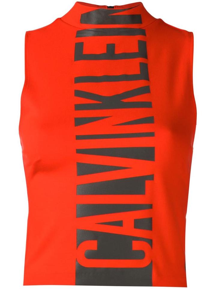 Calvin Klein Jeans Logo Print Tank Top, Women's, Size: Medium, Red, Viscose/polyamide/spandex/elastane