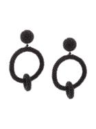 Oscar De La Renta Beaded Double Hoop Earrings - Black