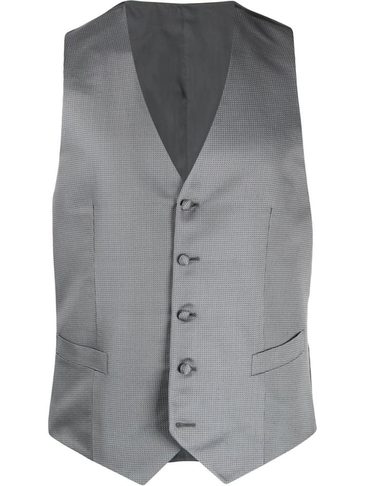 Canali Embroidered Slim-fit Waistcoat - Grey