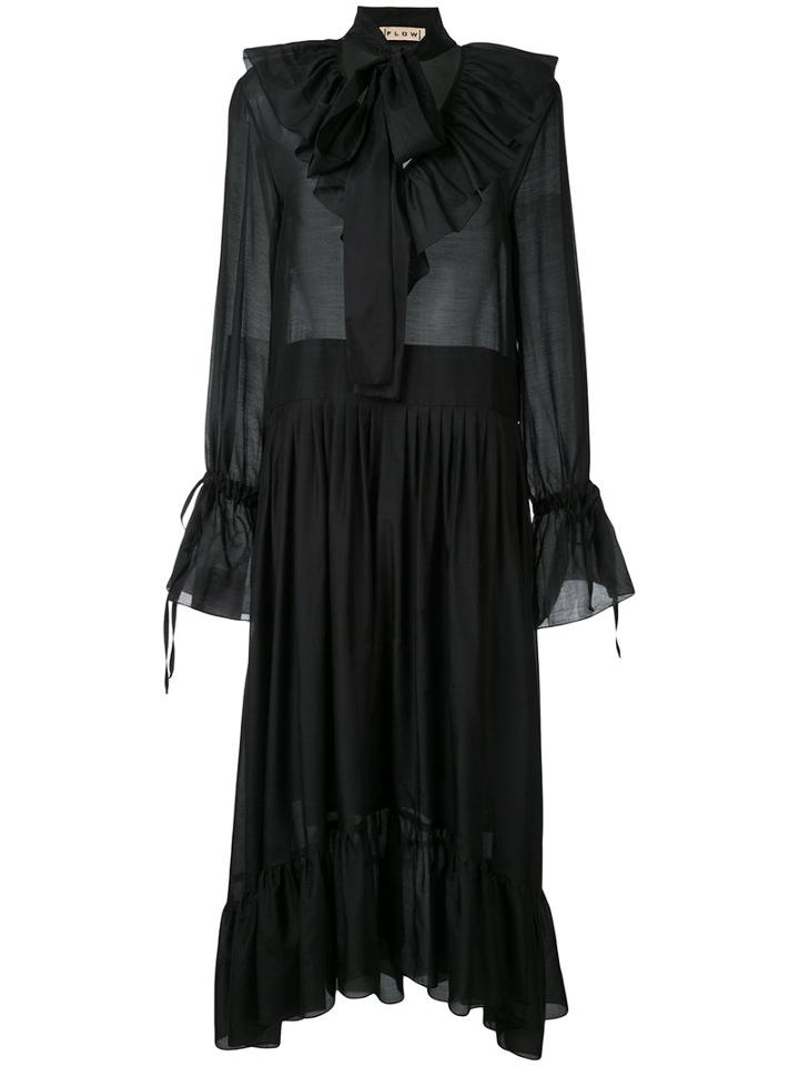 Flow The Label - Ruffled Details Semi-sheer Dress - Women - Silk/cotton - S, Black, Silk/cotton