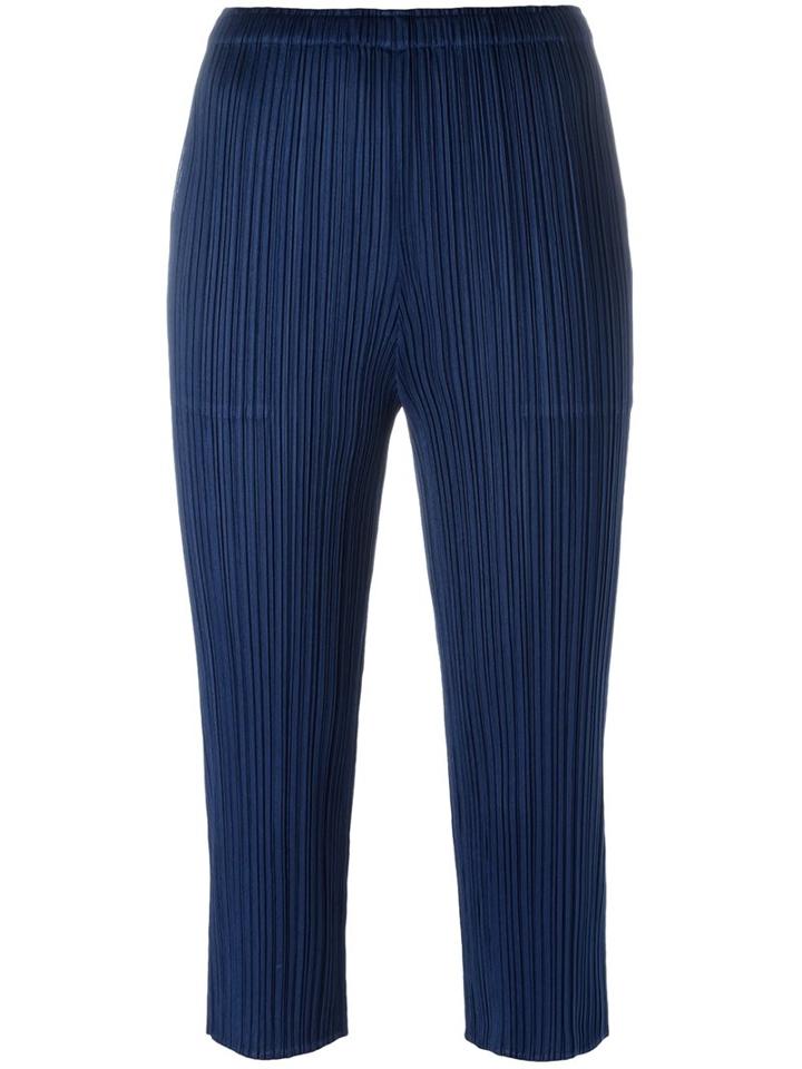 Pleats Please By Issey Miyake Pleated Cropped Trousers, Size: 4, Blue, Polyester