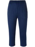 Pleats Please By Issey Miyake Pleated Cropped Trousers, Size: 4, Blue, Polyester