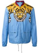 Gucci Tiger Print Bomber Jacket, Men's, Size: 52, Blue, Polyamide/polyester/cotton