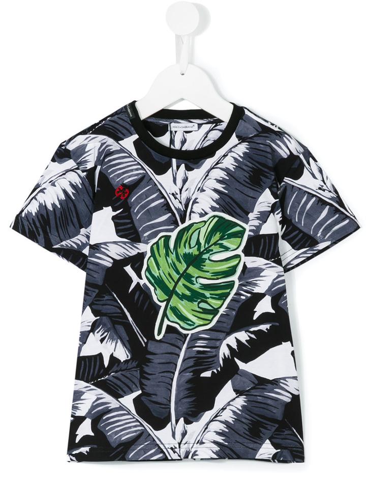 Dolce & Gabbana Kids - Leaf Print T-shirt - Kids - Cotton - 4 Yrs, Black, Cotton