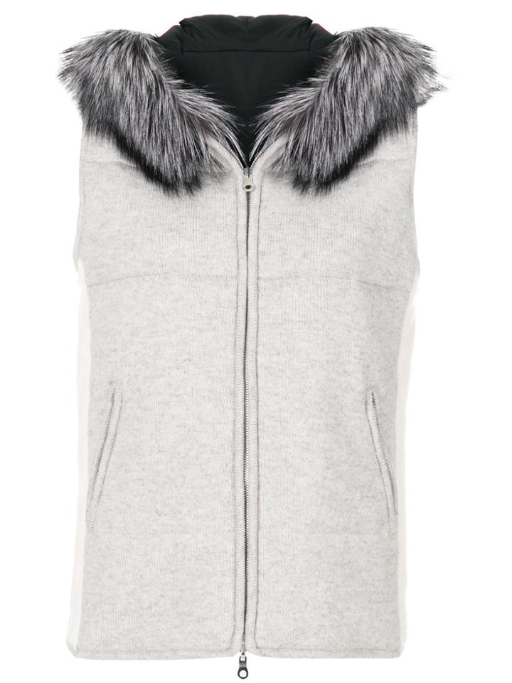 N.peal Fur Trim Hooded Gilet - Grey