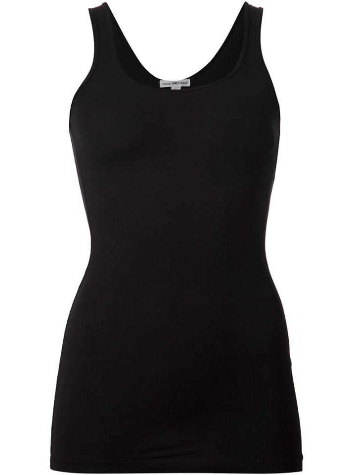James Perse Long Fitted Tank Top, Women's, Size: 0, Black, Cotton/lyocell