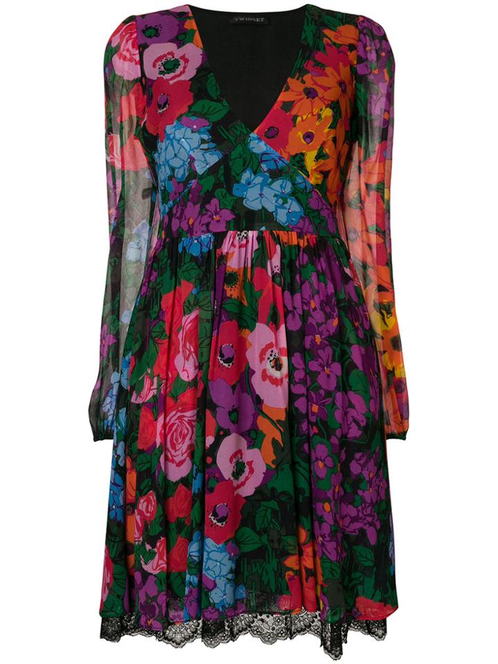 Twin-set Floral Flared Dress - Black