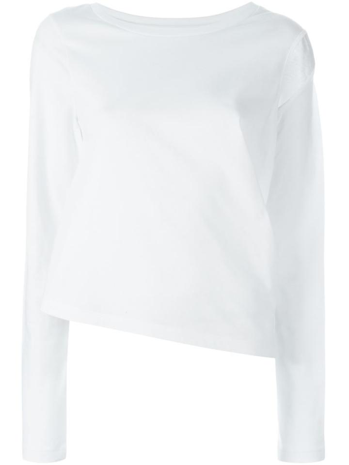 Mm6 Maison Margiela Slit Sleeve Asymmetric T-shirt, Women's, Size: Medium, White, Cotton