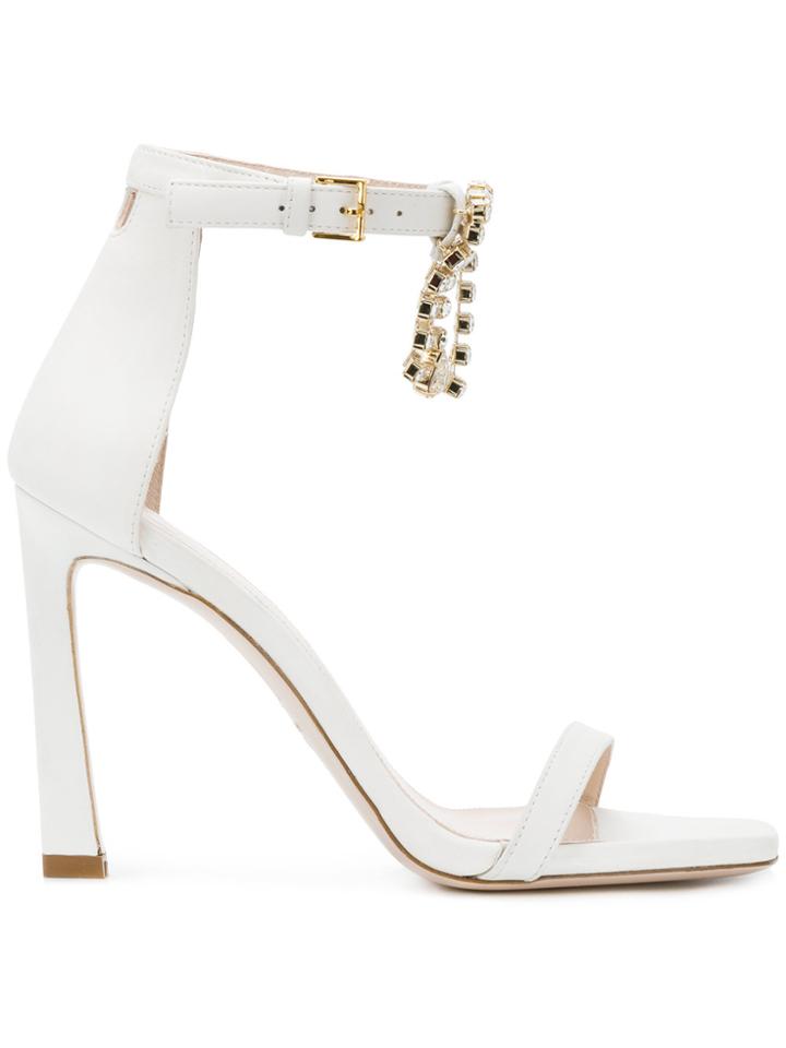 Stuart Weitzman Hanging Crystal Sandals - White