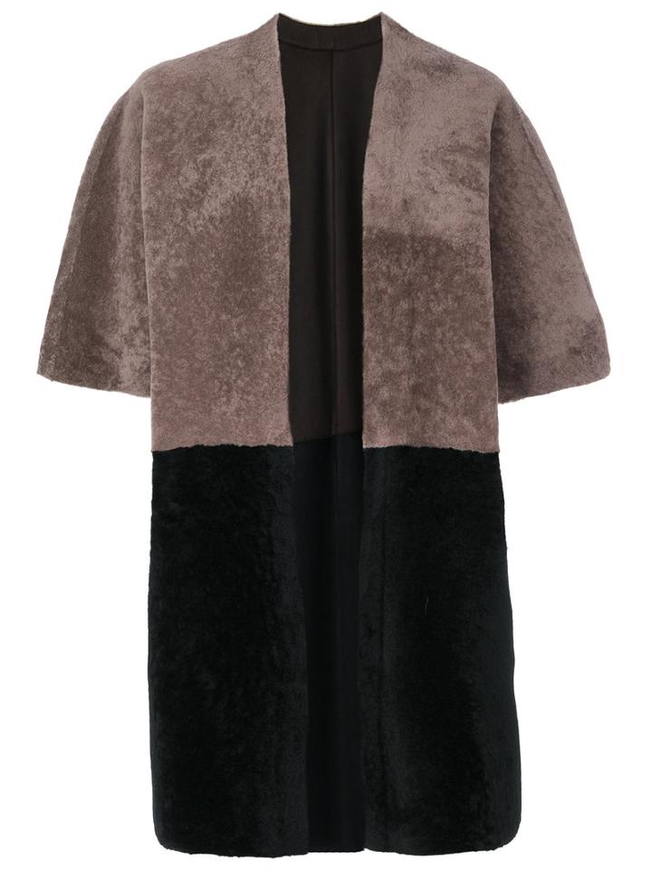 Giorgio Brato - Panelled Kimono Jacket - Women - Cotton/lamb Skin/spandex/elastane - 42, Brown, Cotton/lamb Skin/spandex/elastane