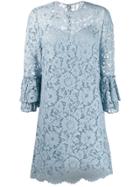 Valentino Floral Lace Ruffle Dress - Blue