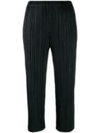 Pleats Please Issey Miyake Cropped Plissé Trousers - Black