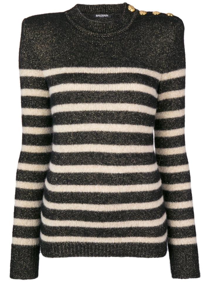 Balmain Shoulder Buttons Striped Jumper - Black