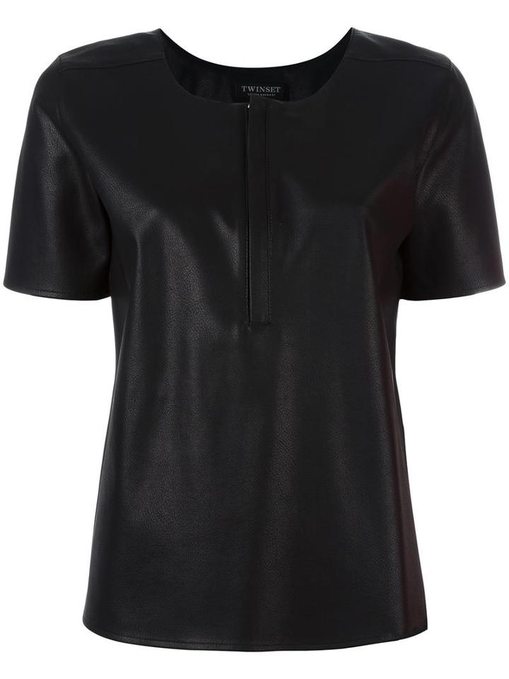 Twin-set Artificial Leather T-shirt, Women's, Size: Xl, Black, Viscose/polyester/spandex/elastane/polyurethane