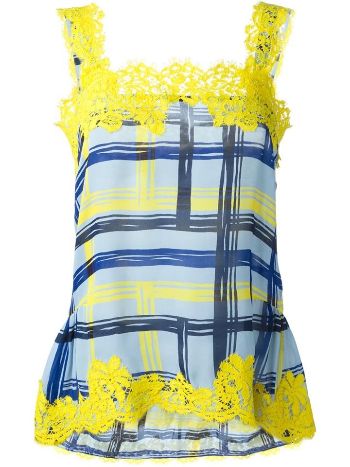 P.a.r.o.s.h. Lace Trim Checked Top, Women's, Size: Xs, Yellow/orange, Silk/cotton/viscose/polyamide