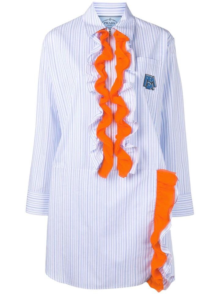Prada Striped Ruffle Shirt Dress - Blue