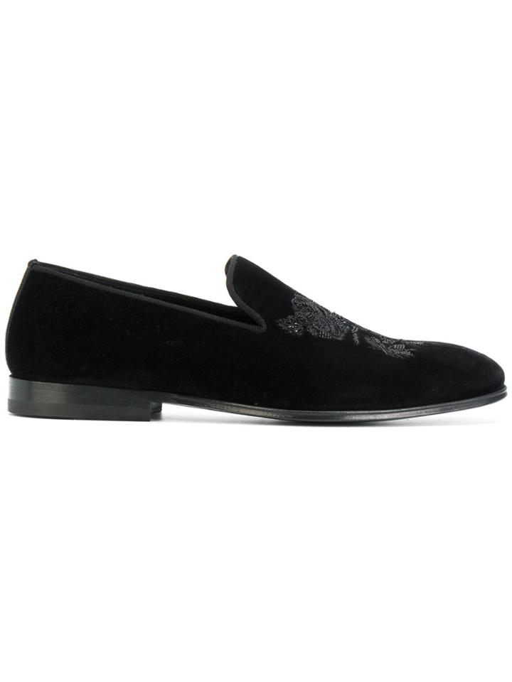 Alexander Mcqueen Embroidered Slippers - Black