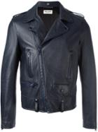 Saint Laurent Classic Motorcycle Jacket, Men's, Size: 48, Blue, Lamb Skin/polyester/cupro/cotton
