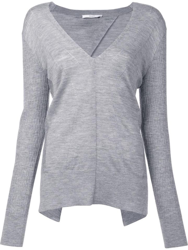 Tome Ribbed Sleeves V-neck Jumper - Grey
