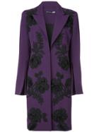 Josie Natori Embroidered Crepe Coat - Purple