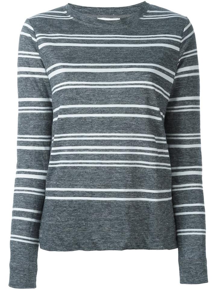 Dkny Striped T-shirt, Women's, Size: Large, Grey, Linen/flax/cotton
