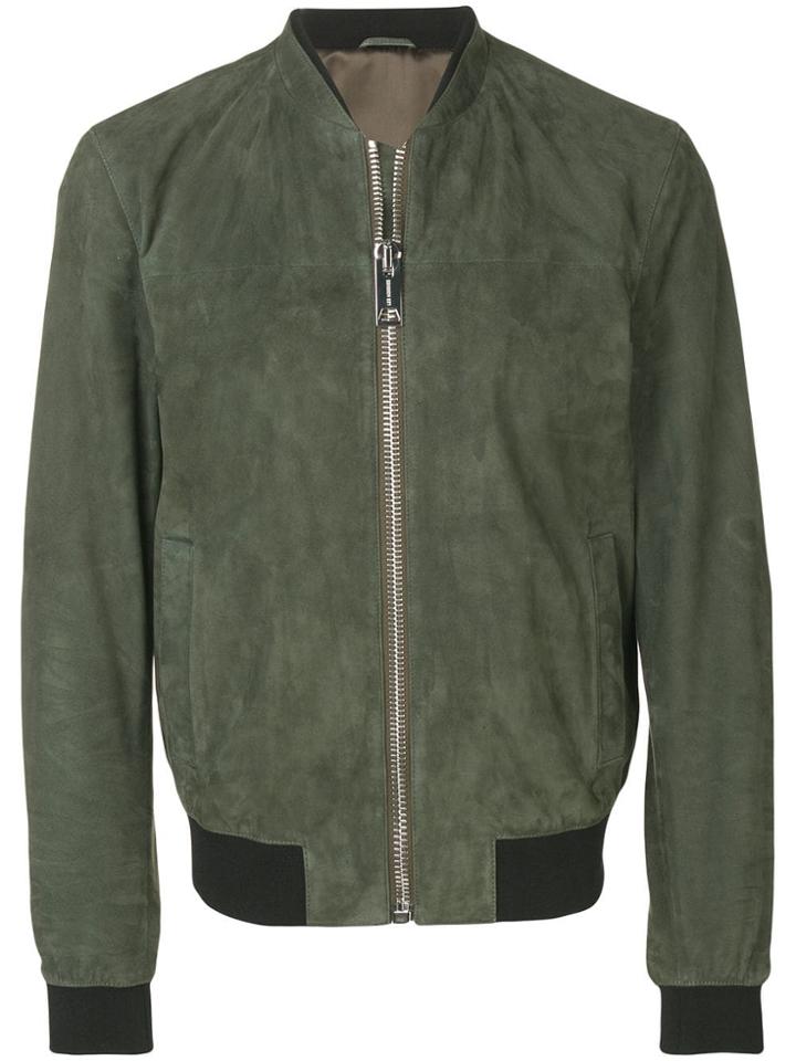 Les Hommes Suede Bomber Jacket - Green