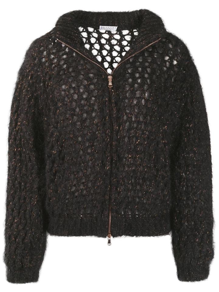 Brunello Cucinelli Sparkling Net Cardigan - Black