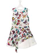 Roberto Cavalli Junior Butterfly Print Flared Dress - White