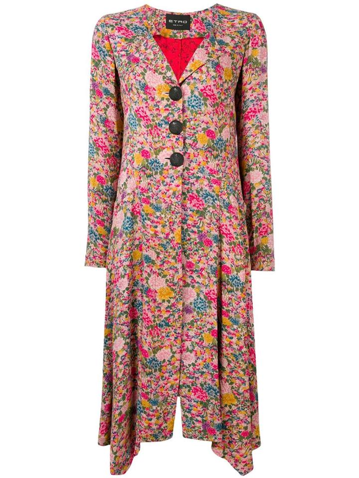 Etro Floral Print Long Coat - Pink
