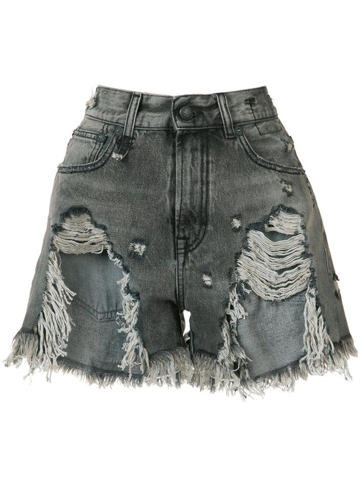 R13 - Shredded Trim Denim Shorts - Women - Cotton - 29, Black, Cotton