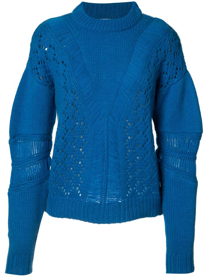 Prabal Gurung Perforated Trim Jumper, Women's, Size: Small, Blue, Cashmere