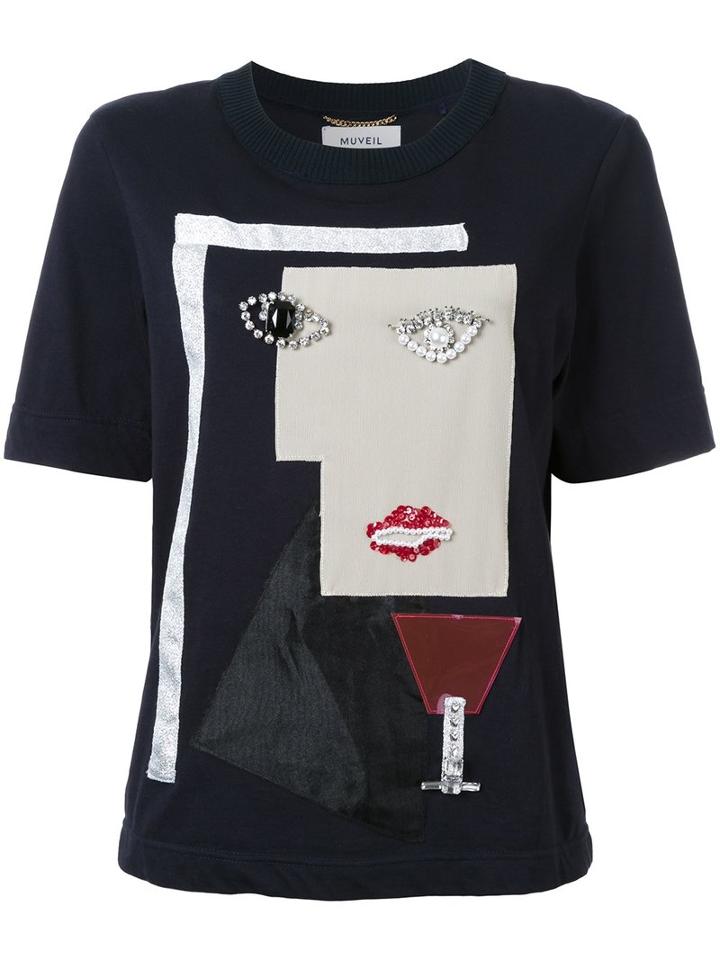 Muveil - Cubism Patches T-shirt - Women - Cotton - 38, Women's, Black, Cotton