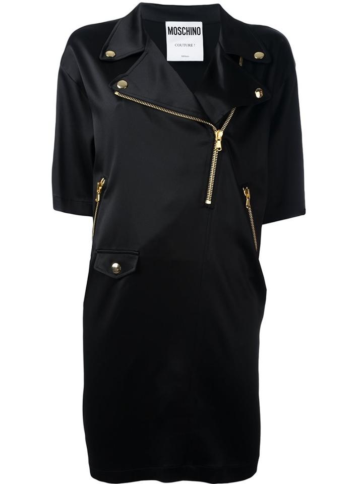 Moschino Biker Detail Dress, Women's, Size: 42, Black, Rayon/acetate/other Fibers