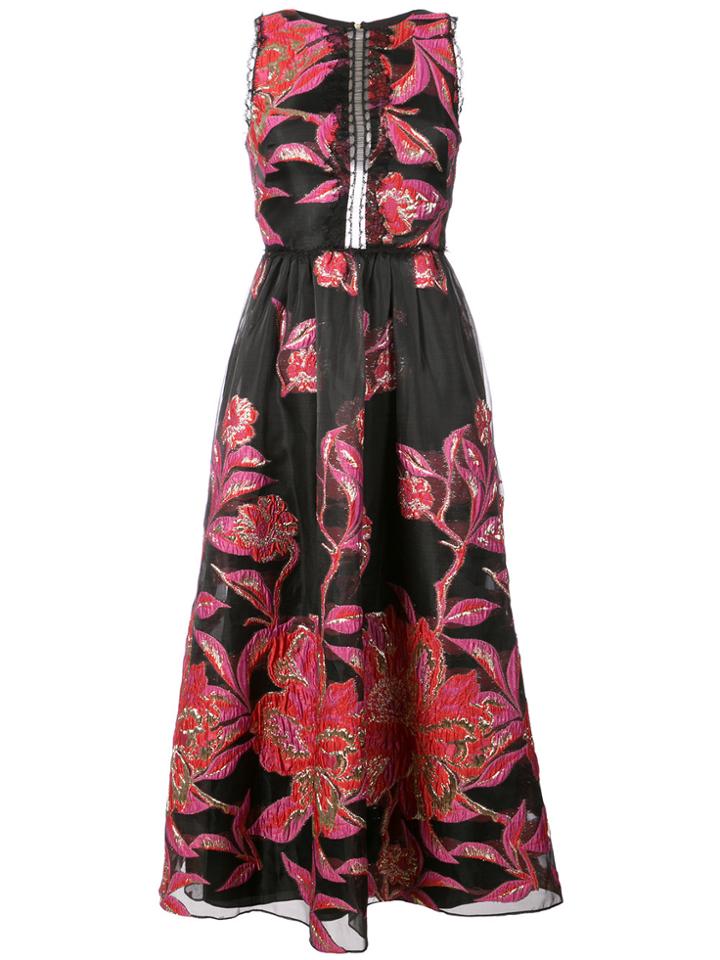 Marchesa Notte Metallic Floral Jacquard Dress - Black