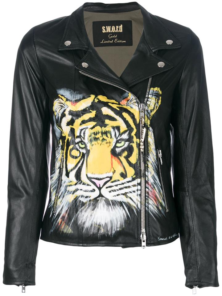 S.w.o.r.d 6.6.44 Tiger Patch Biker Jacket - Black