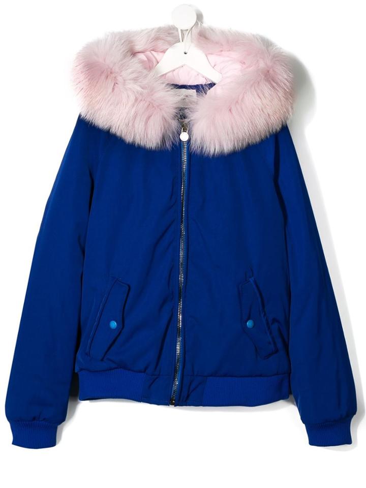 Alberta Ferretti Kids Teen Faux Fur Trim Jacket - Blue