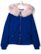 Alberta Ferretti Kids Teen Faux Fur Trim Jacket - Blue