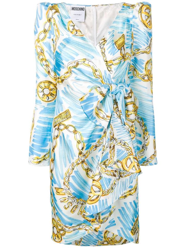 Moschino Logo Chain Print Dress - White