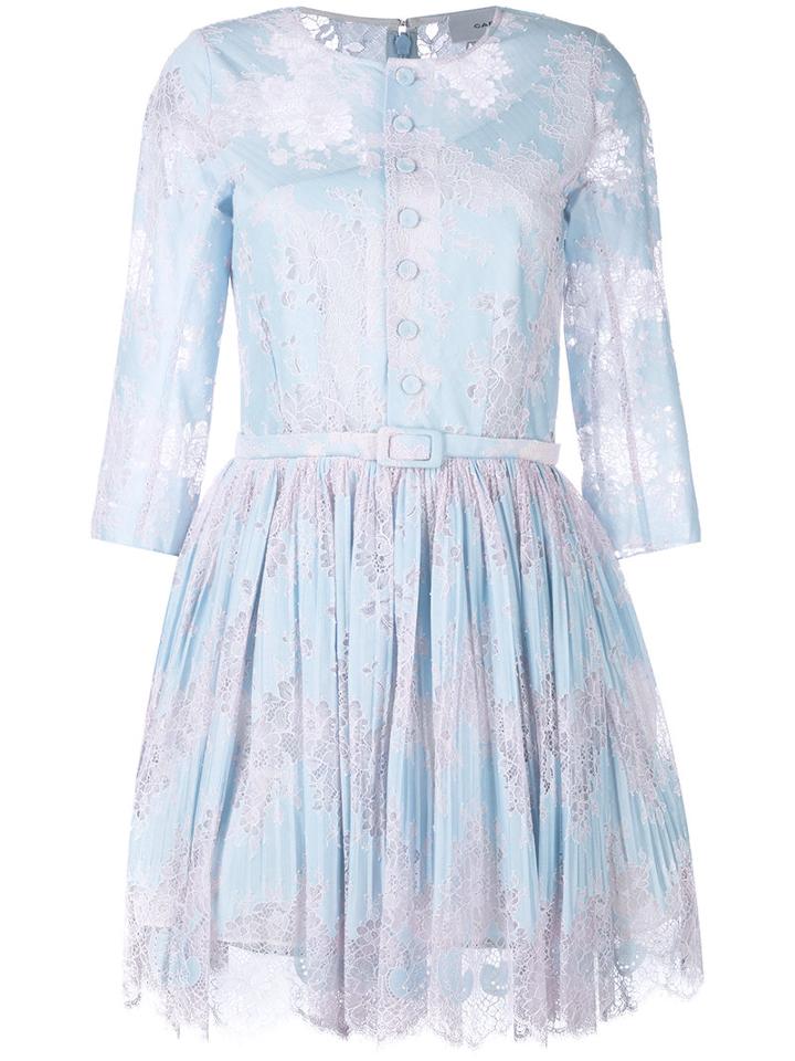 Carven - Lace Trim Pleated Dress - Women - Silk/cotton/nylon/acetate - 40, Blue, Silk/cotton/nylon/acetate