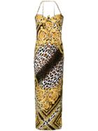 Versace Baroque And Leopard Bustier Maxi Dress - Yellow & Orange