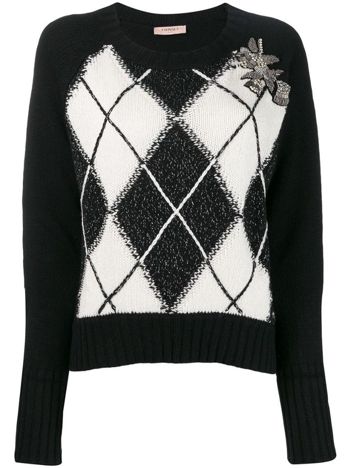 Twin-set Boxy Jumper With Diamond Inlays - Black