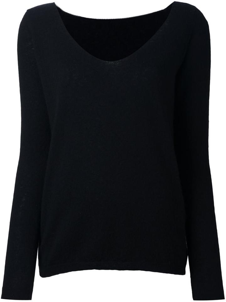 Roberto Collina Wide V-neck Jumper, Women's, Size: Medium, Black, Silk/cashmere