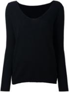 Roberto Collina Wide V-neck Jumper, Women's, Size: Medium, Black, Silk/cashmere