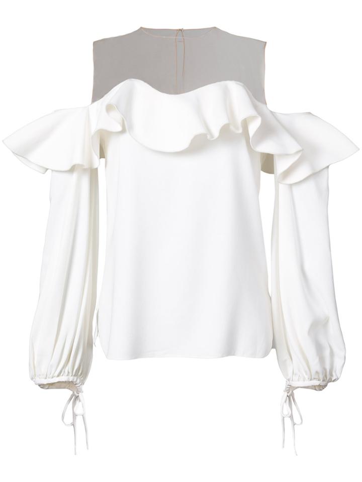Oscar De La Renta Off Shoulder Ruffle Blouse - White