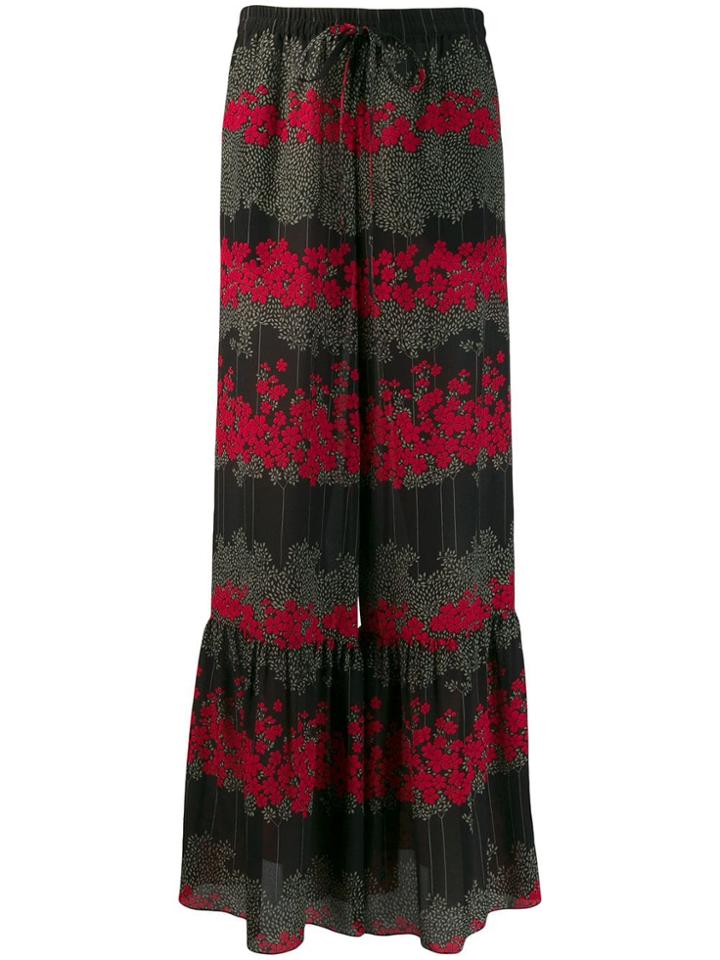 Red Valentino Floral Flared Trousers - Black